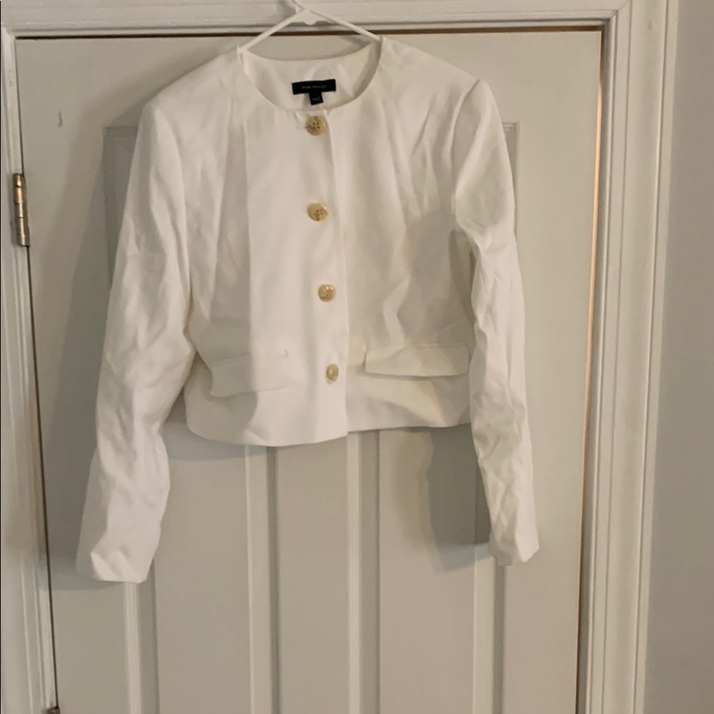 White Blazer with Tan Buttons